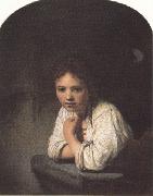 Girl leaning on a window-sill (mk33) REMBRANDT Harmenszoon van Rijn